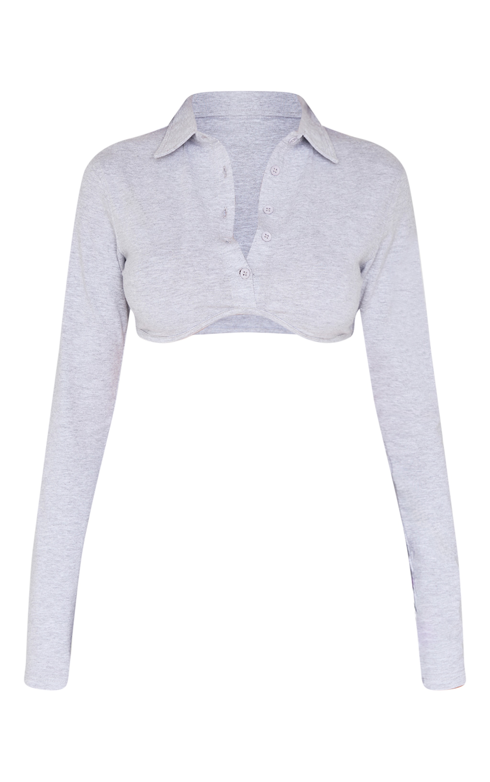 Grey Cotton Shirt Look Crop Top image 5
