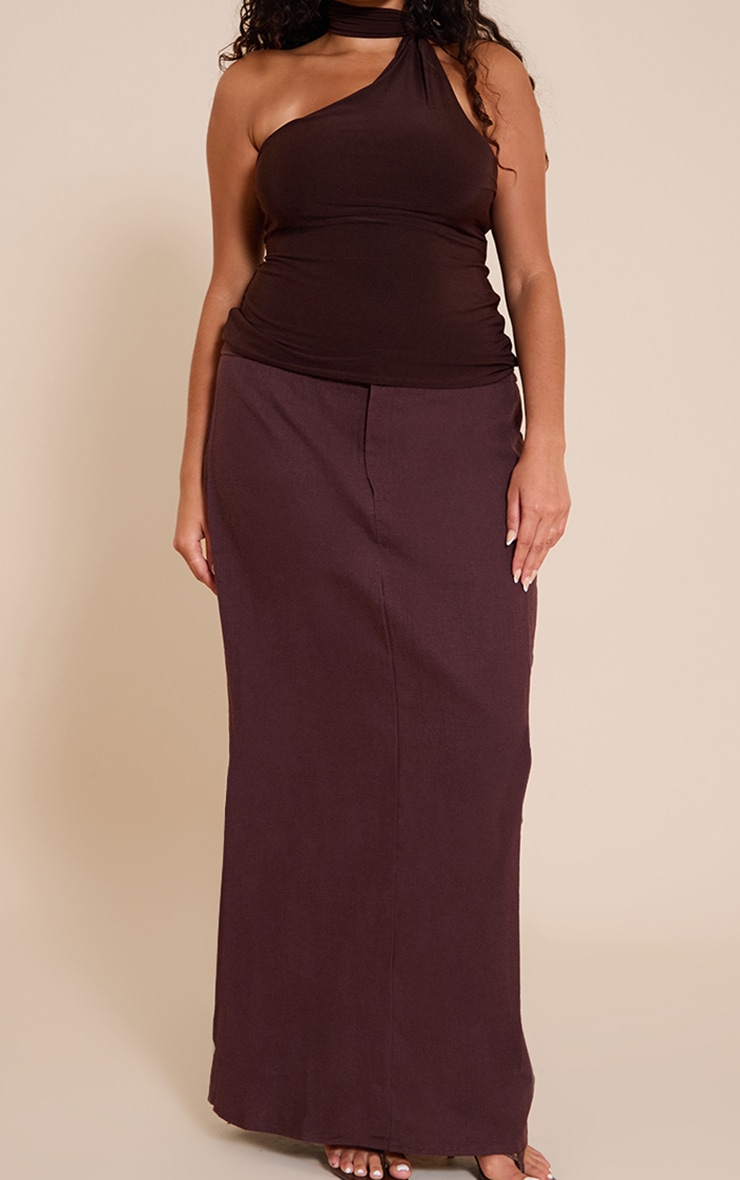 Plus Deep Chocolate Premium Linen A Line Maxi Skirt image 2