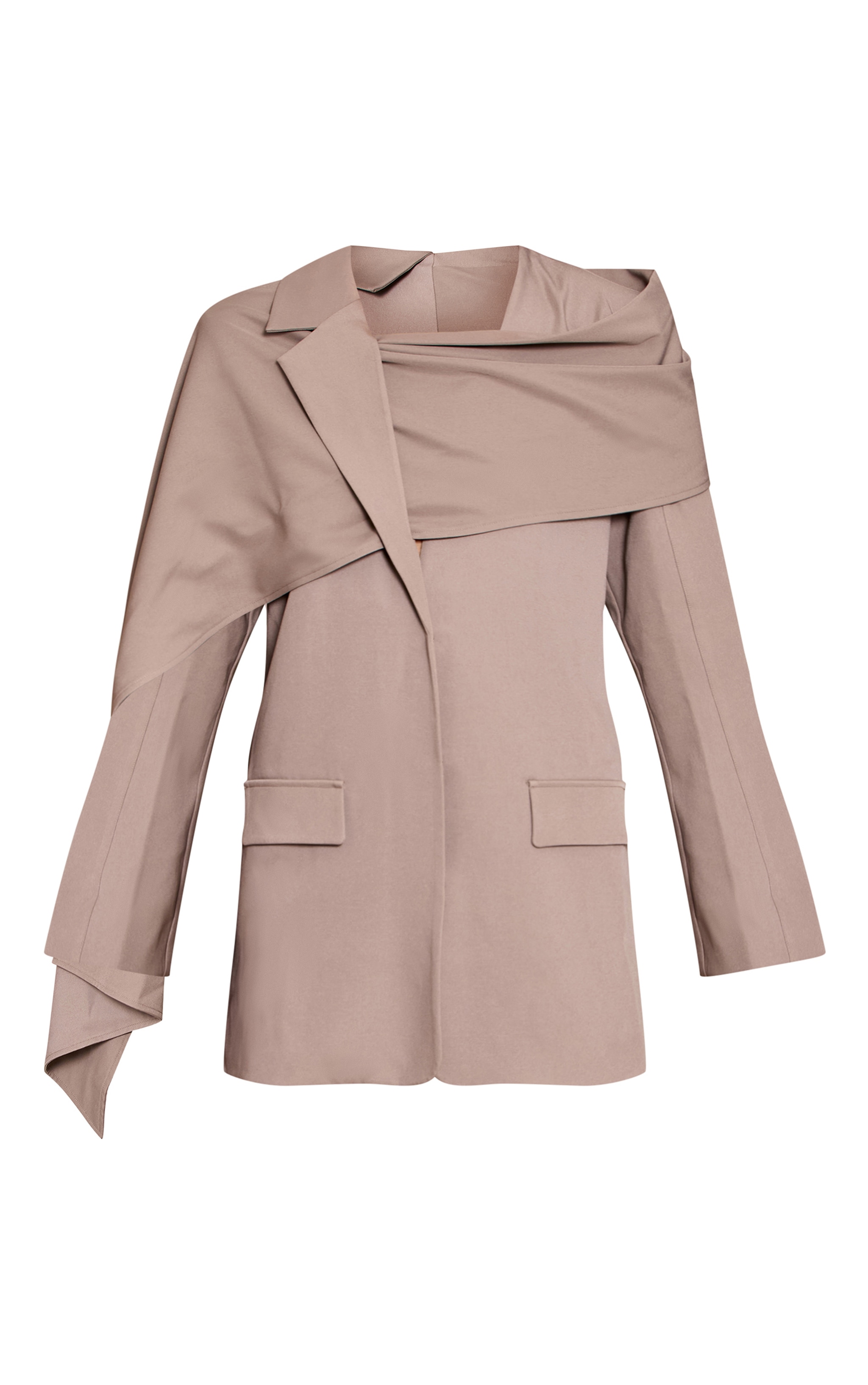 Grey Woven Scarf Detail Blazer Dress image 5