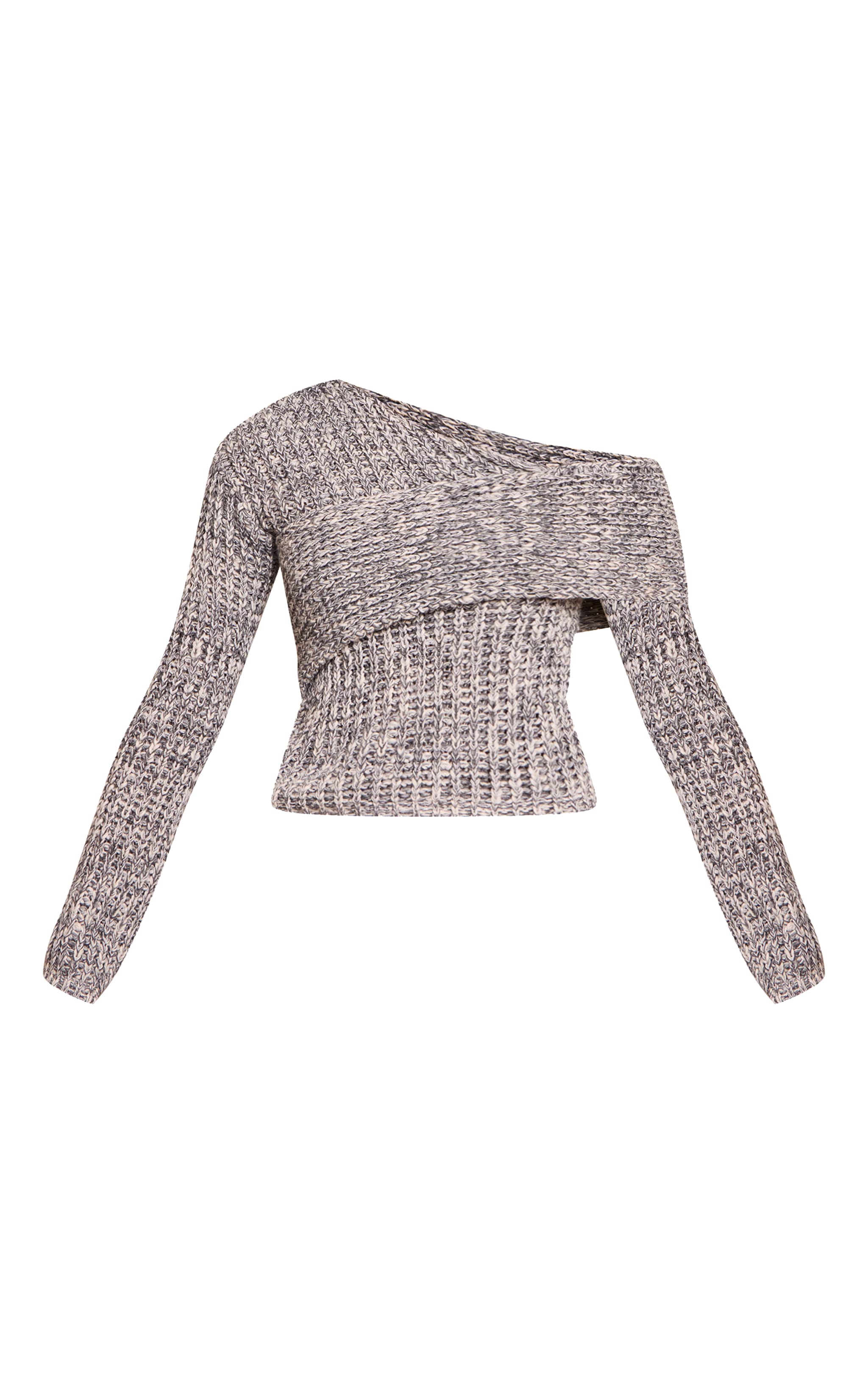 Pull gris asymétrique en grosse maille tricot image 5