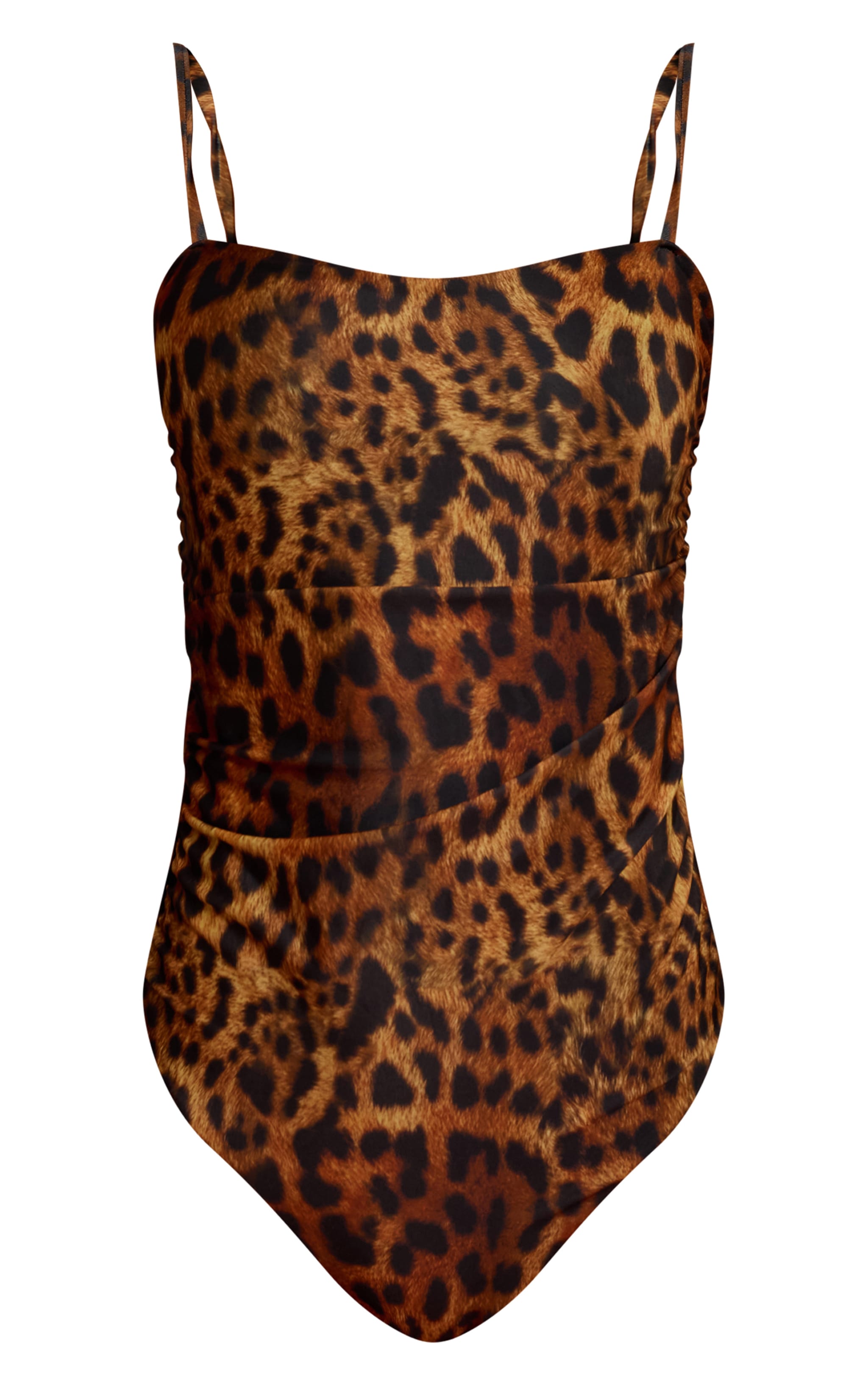 Leopard Print Ruched Side Strappy Swimsuit image 5