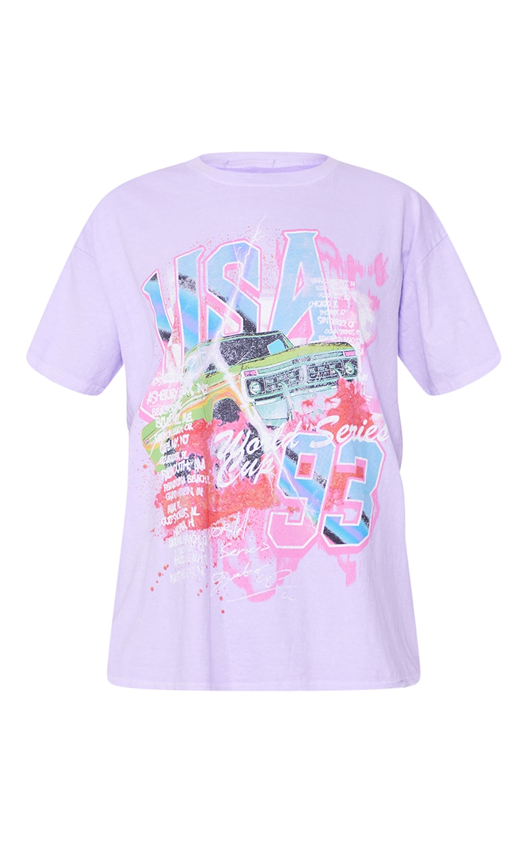Lilac USA Car Print Washed T Shirt image 5