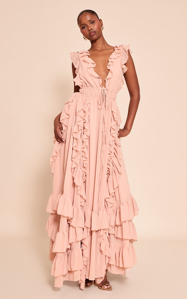 Blush Extreme Frill Detail Maxi Dress