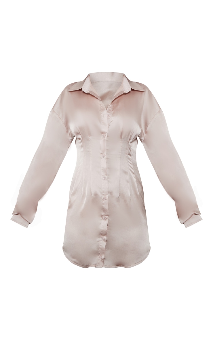 Champagne Satin Fitted Waist Shirt Dress image 5