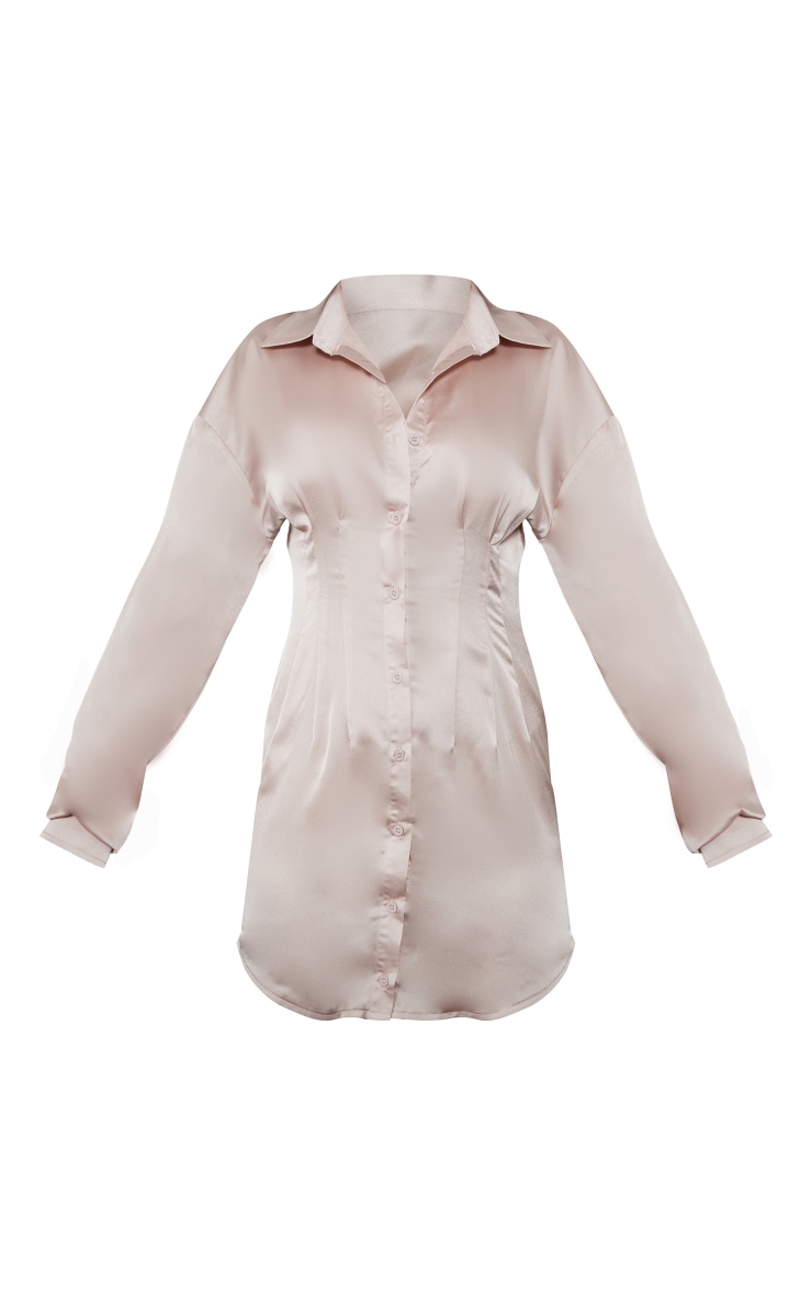  Champagne Satin Fitted Waist Shirt Dress image 5