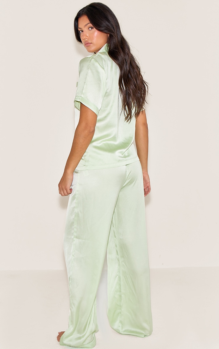 Pistachio Satin Short Sleeve Long Pj Set image 2