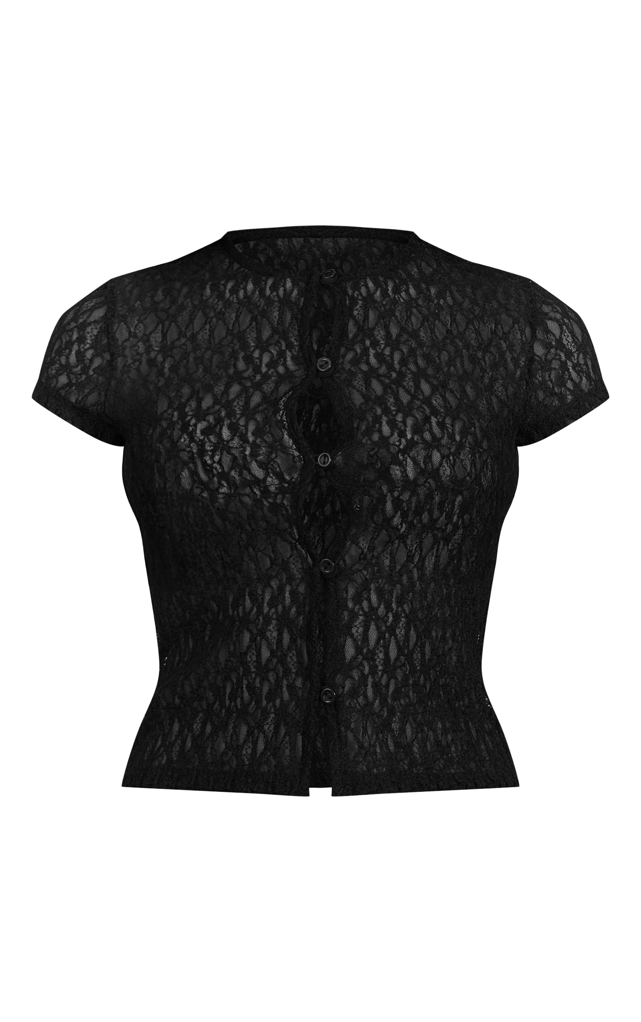 Black Lace Short Sleeve Button Up Top image 5
