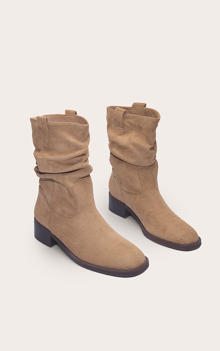 Bottines en suédine gris pierre froncées à petit talon image 3