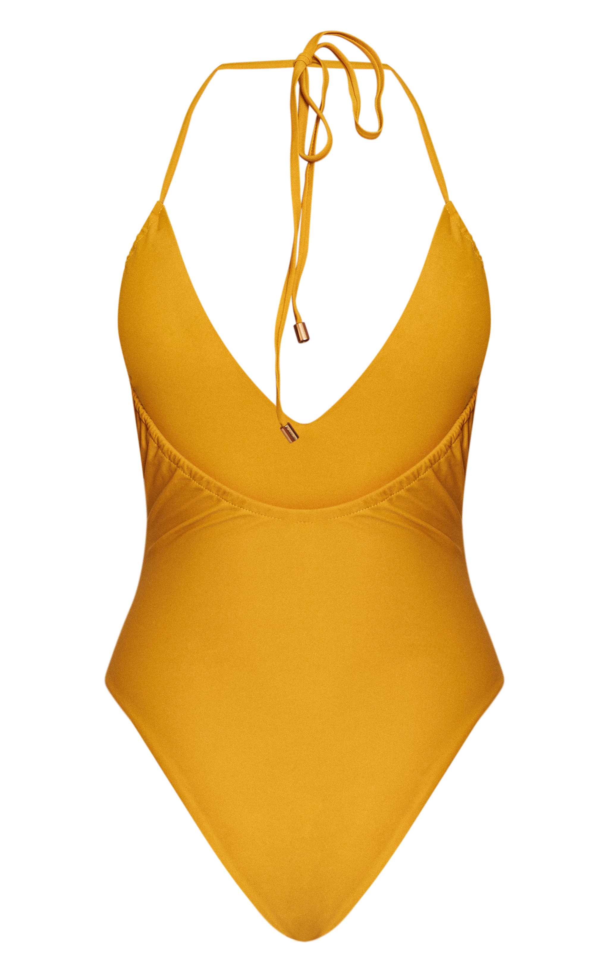 Mustard Ruched Detail Halter Tie Swimsuit image 6