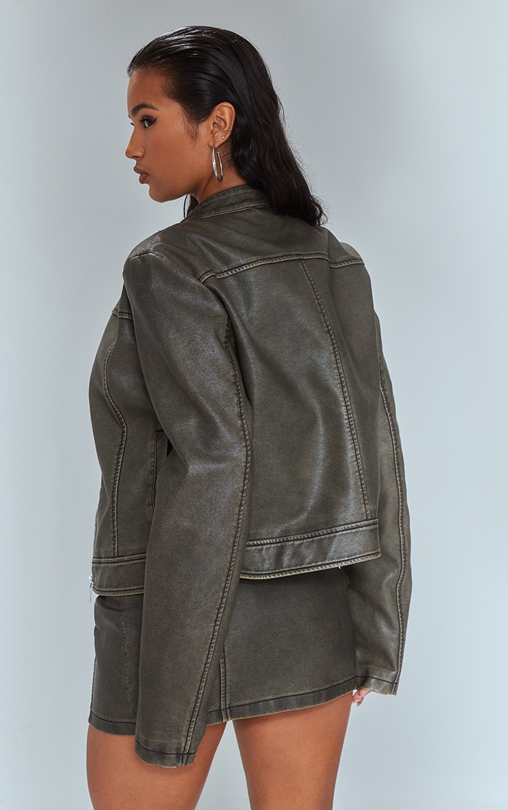 Faux Leather Oversized Jacket - Brown