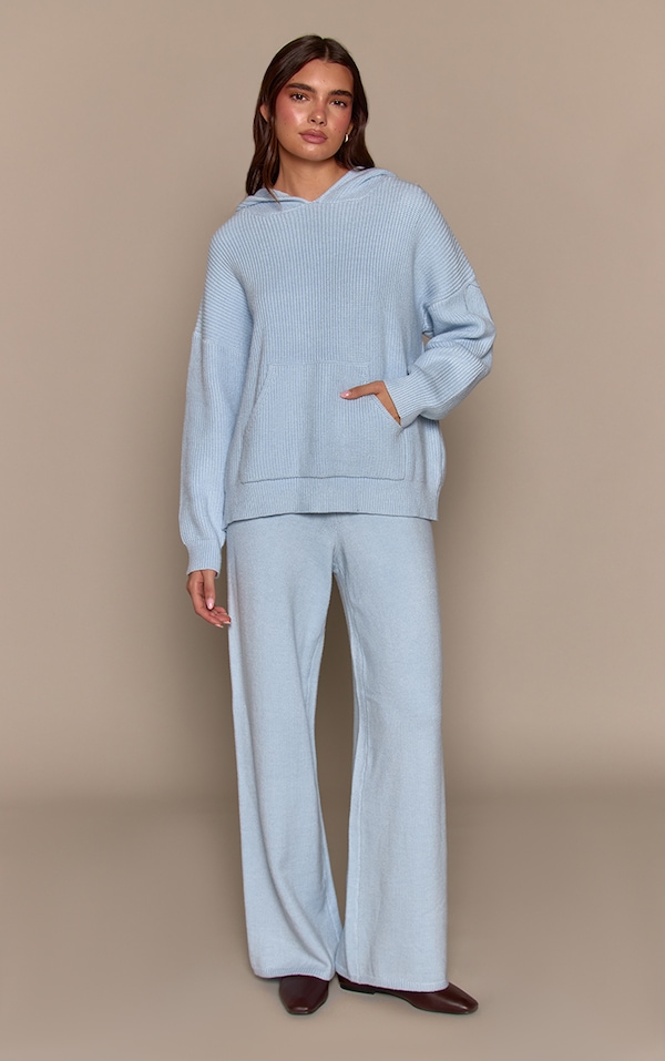 Baby Blue Knitted Slouchy Wide Leg Trousers 