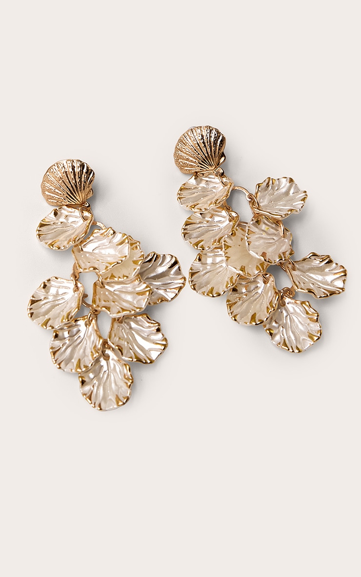 Gold Ivory Textured Petal Draped Earrings image 3