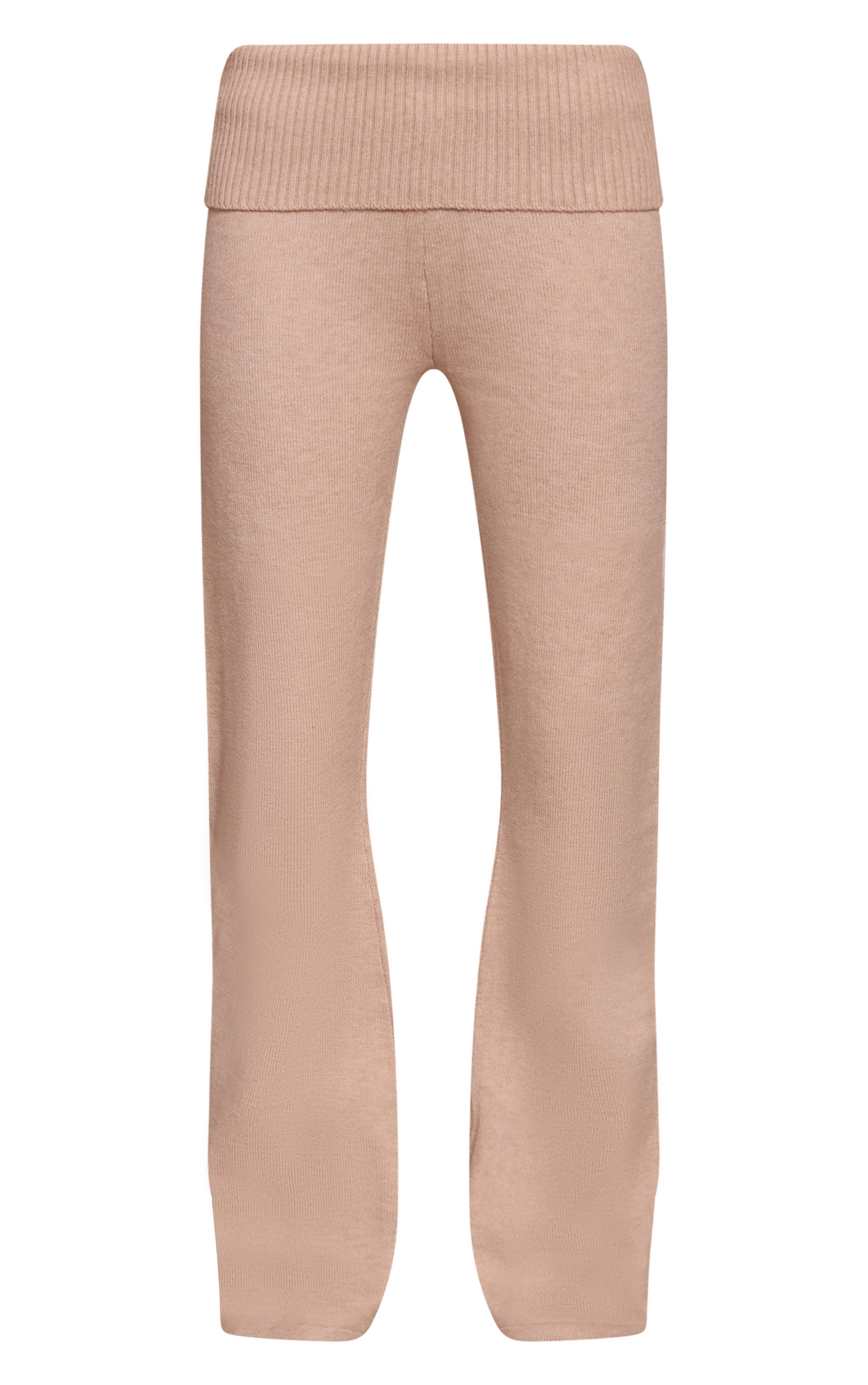 Pantalon flare en maille tricot gris pierre à bande repliée sur la taille image 5