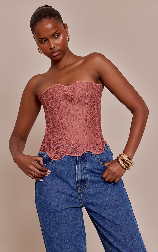 Rose Textured Sheer Floral Lace Corset