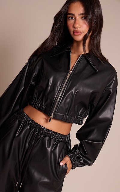 Petite Veste courte en PU noir à zip