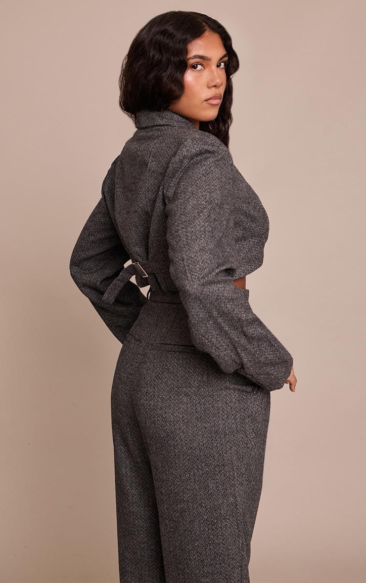 SHAPE charcoal HERRINGBONE structured CROPPED BLAZER image 2