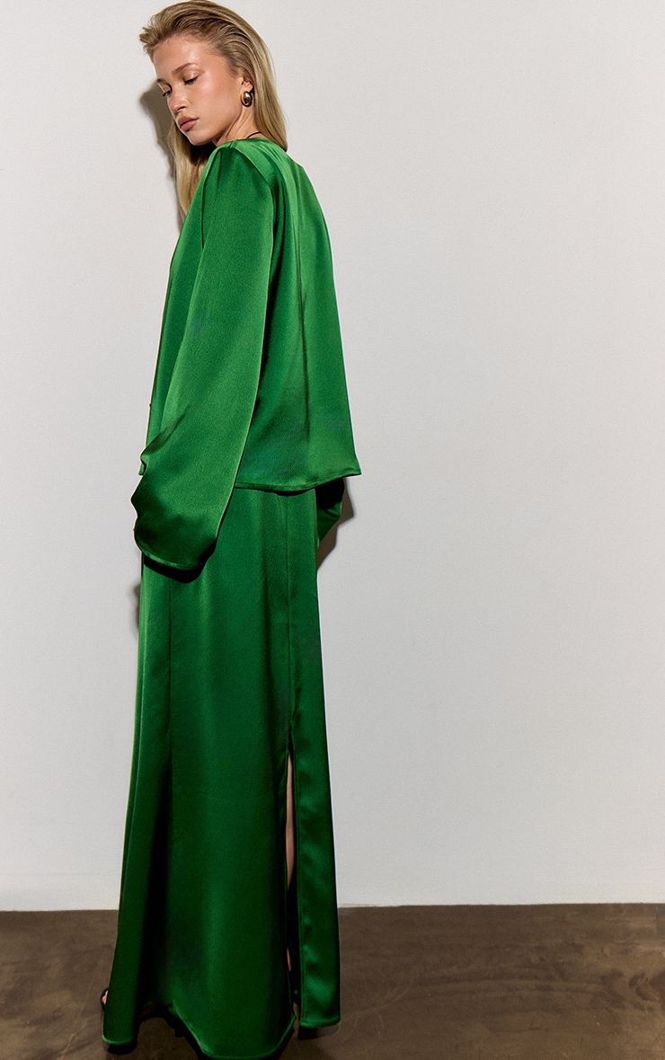 Green Satin Fishtail Midaxi Skirt image 3