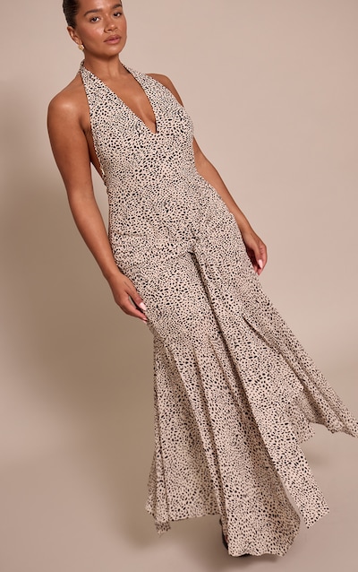 Shape Black Dalmatian Print Halterneck Wrap Waist Maxi Dress