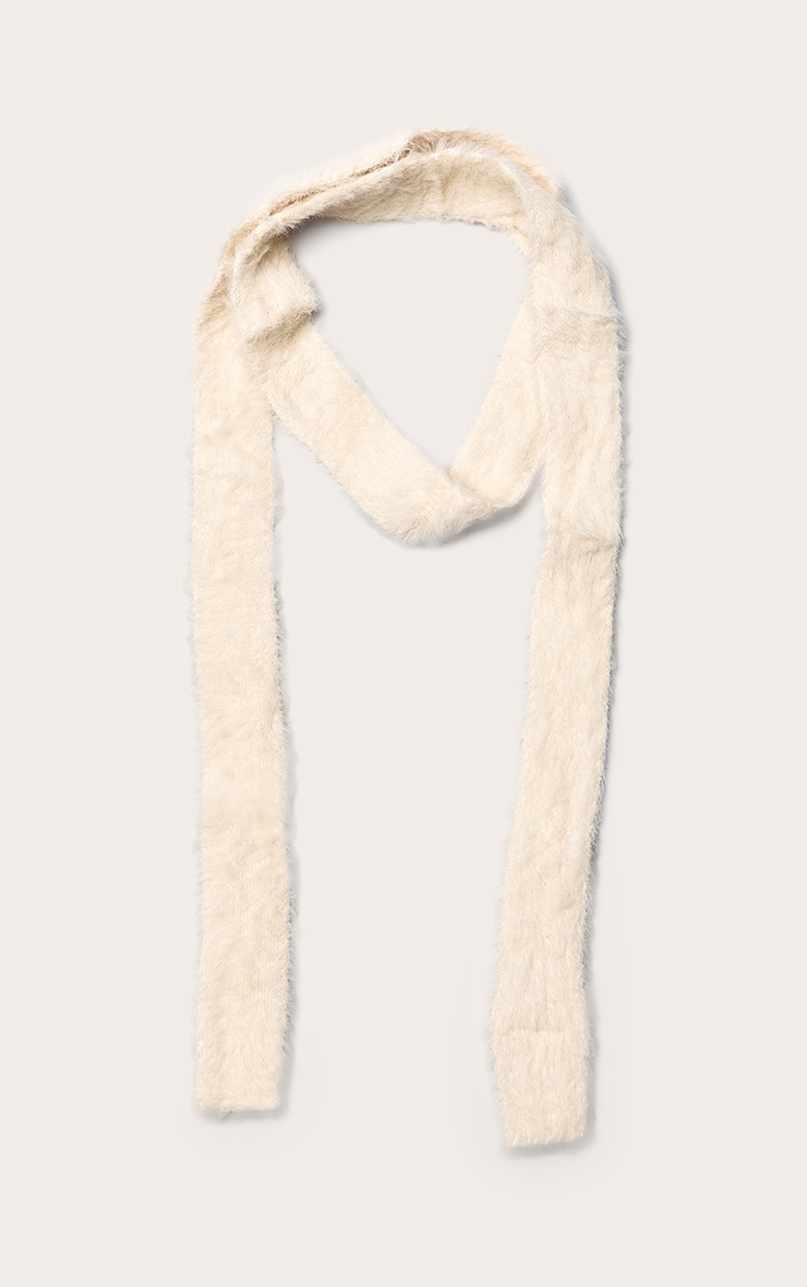 Cream Skinny Fluffy Scarf image 2