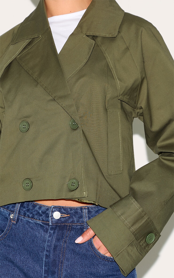 Khaki Cropped Storm Flap Detail Trench Coat image 4