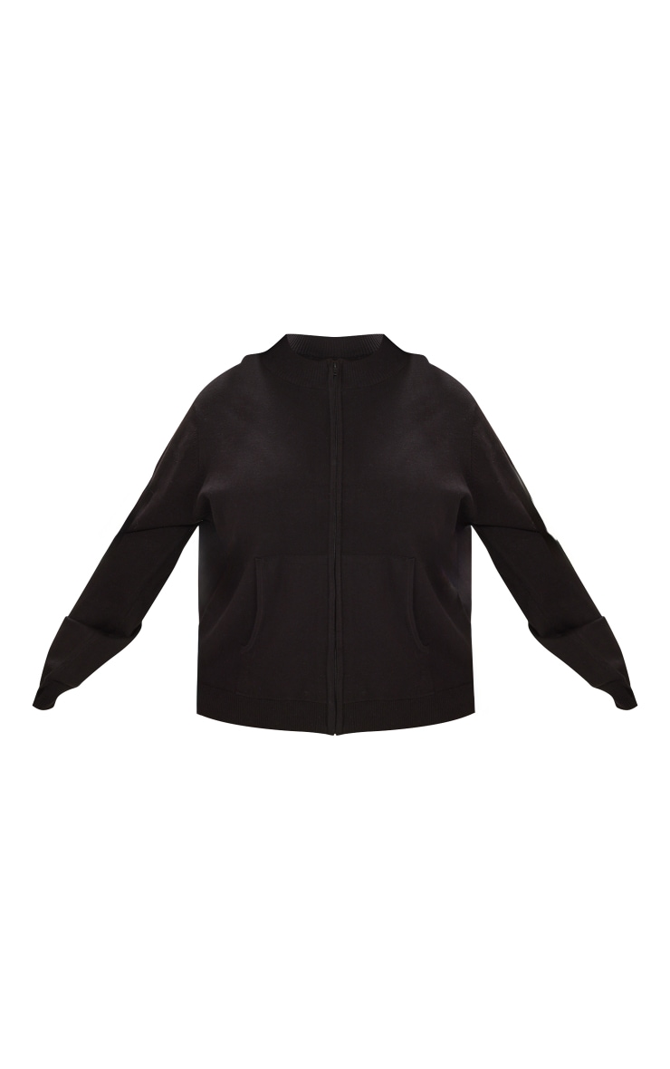 Plus Black Fitted Zip Up Knit Cardigan image 5