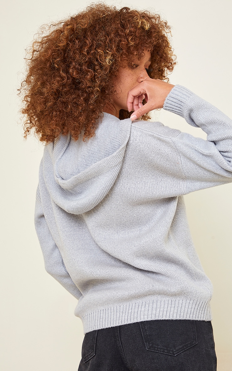 Light Grey Fluffy Oversized Knitted Hooded Jumper PrettyLittleThing