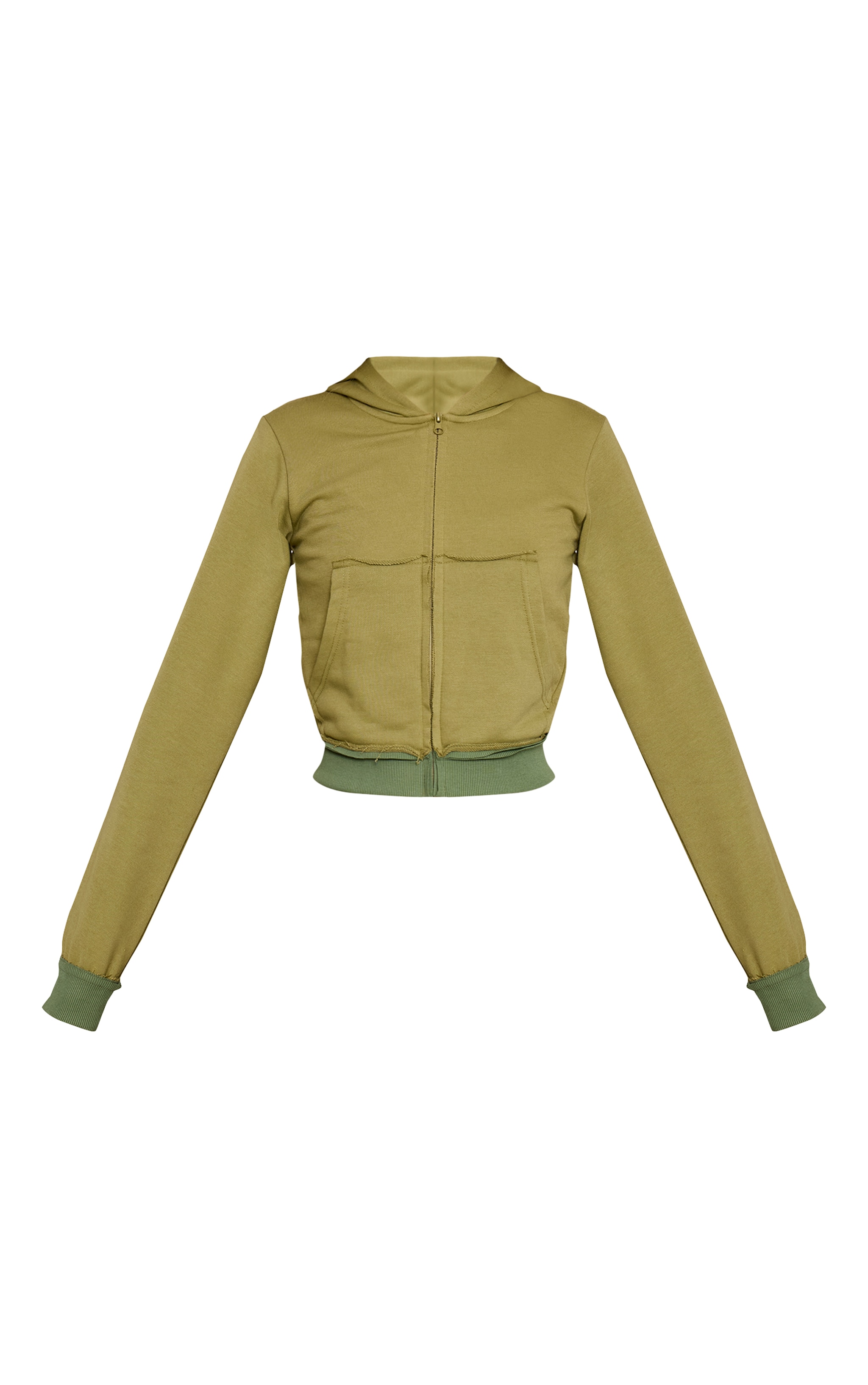Khaki Contrast Detail Zip Up Fitted Jacket image 5