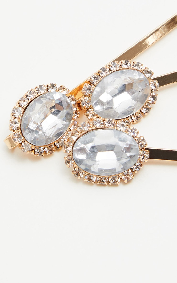 3 Pack Gold Diamante Hair Slides PrettyLittleThing