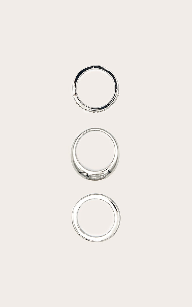 Silver Diamante Ridge Assorted Multipack Rings image 3