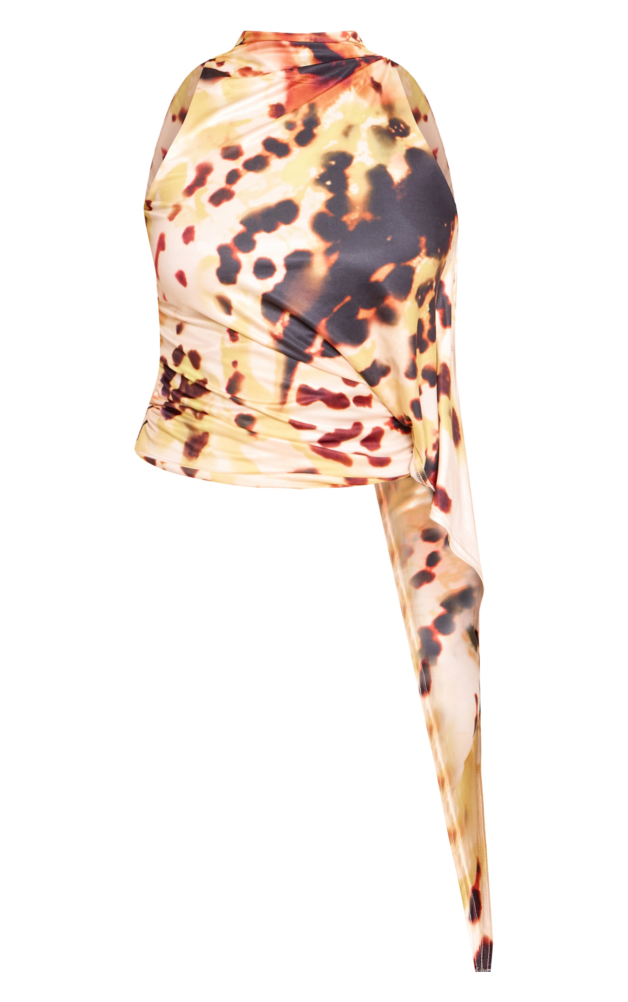 Multi Abstract Print Double Layer Slinky Drape Detail High Neck Top image 5