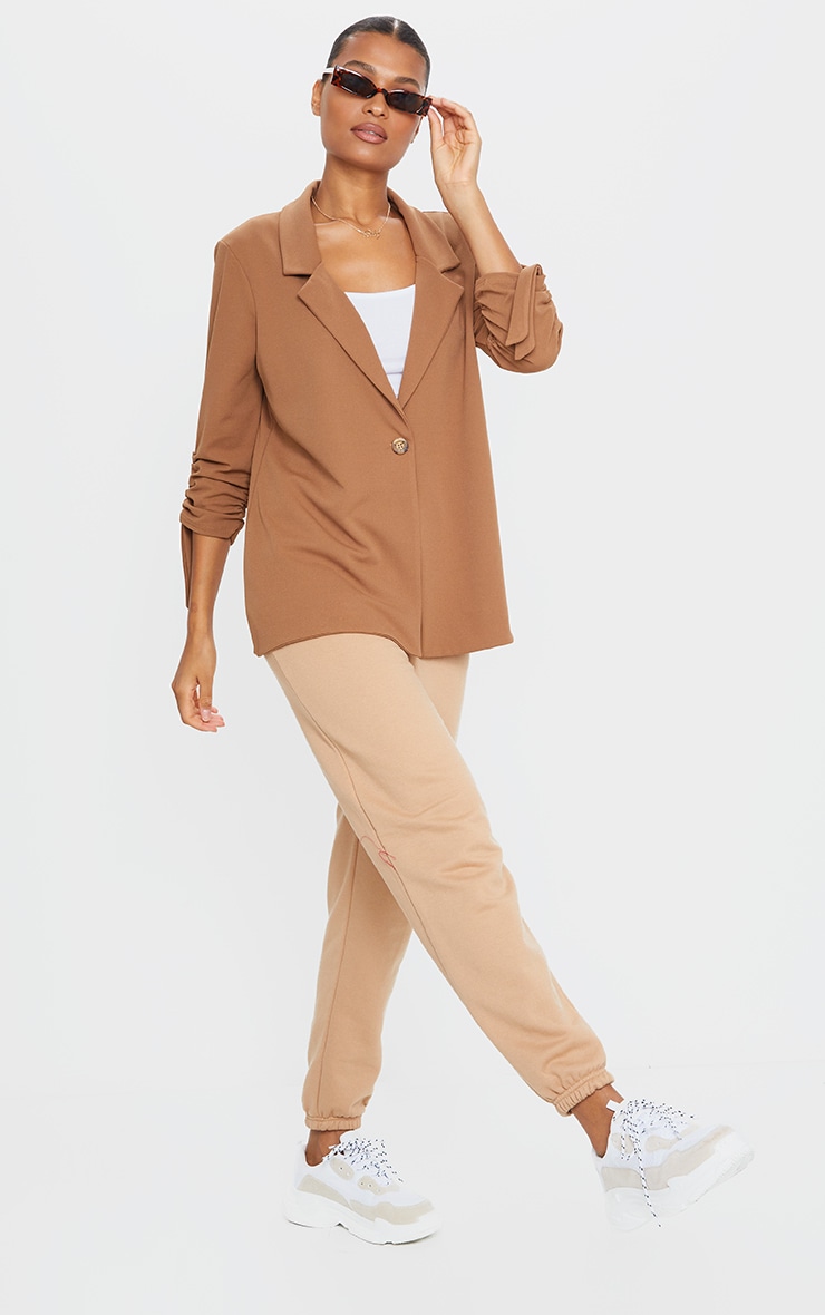 Camel Ruched Sleeve Blazer