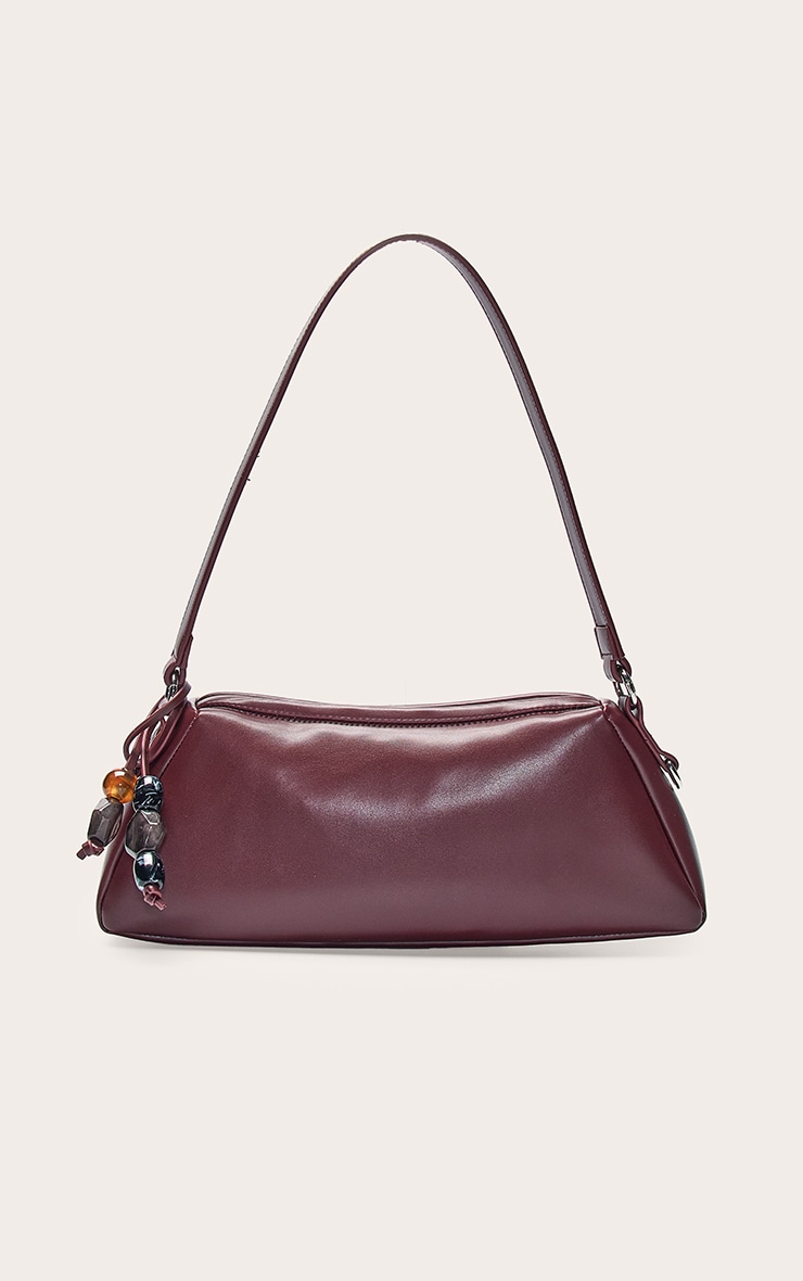 Sac à main en PU bordeaux à empiècements pierres image 2