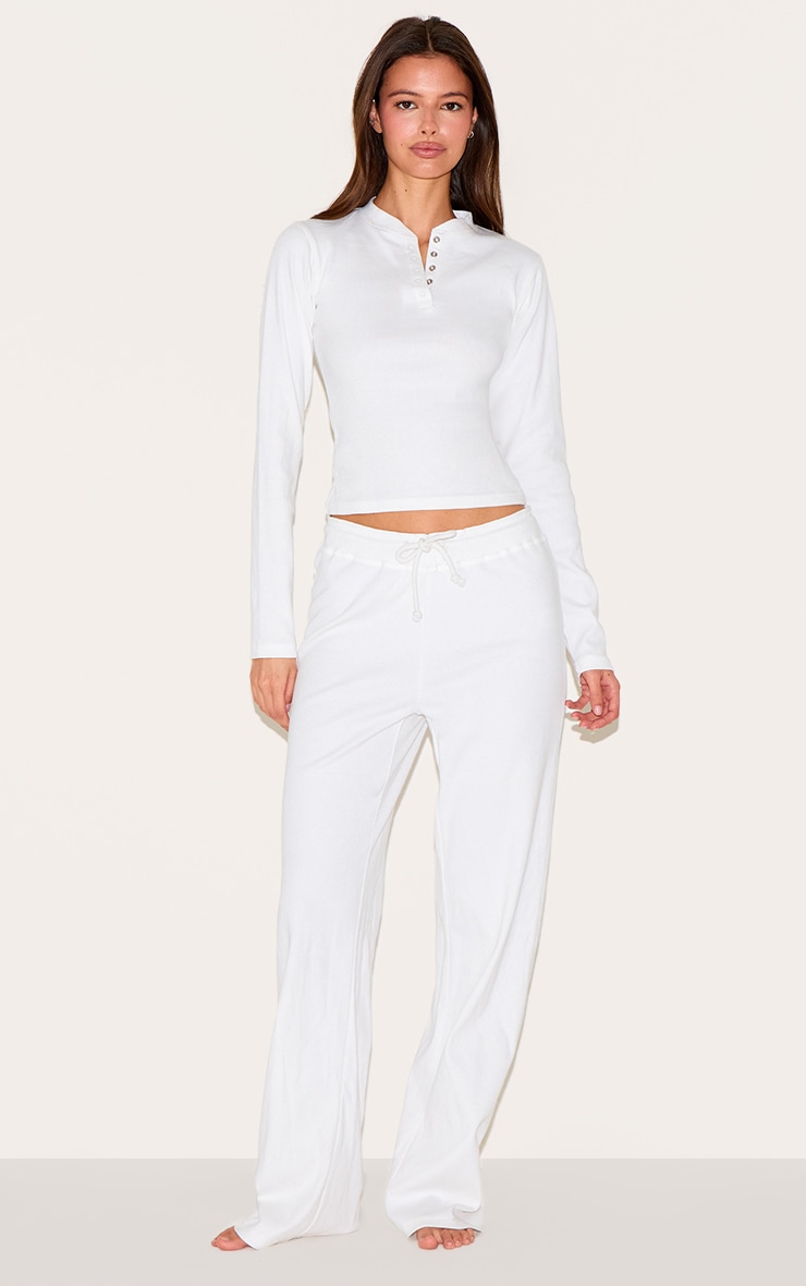 Ensemble de pyjama long crème côtelé à manches longues image 1