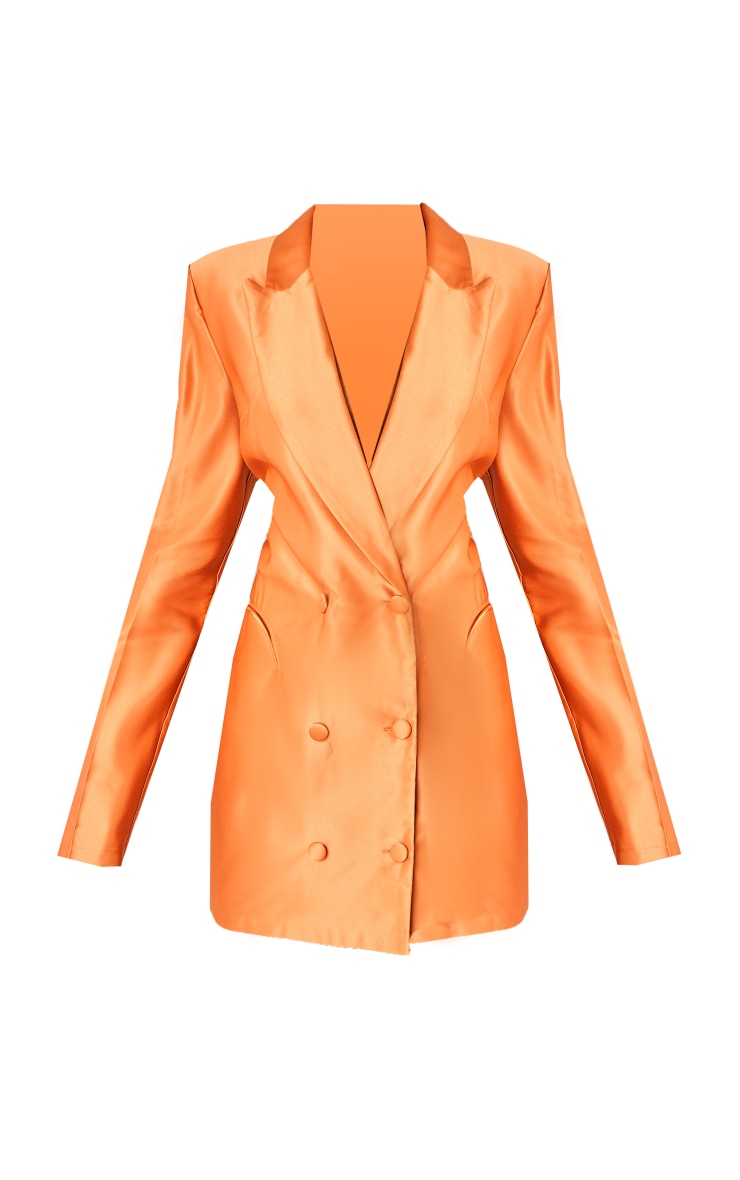 Rust Double Breasted Satin Tailored Blazer Dress image 5