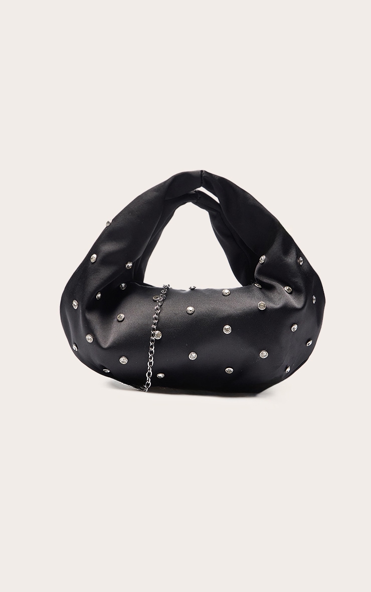 Sac pochette satiné noir à strass cloutés image 4