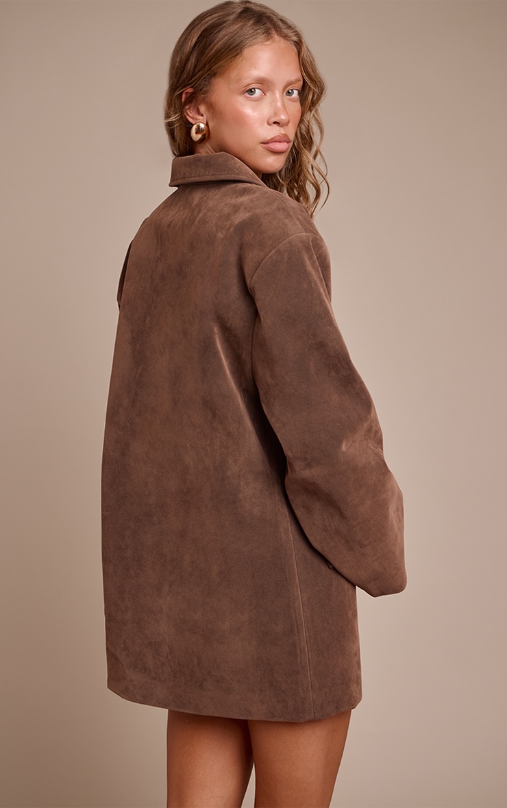 Chocolate Faux Suede Structured Blazer Dress image 2