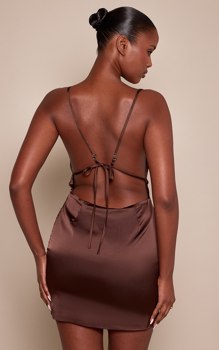 Brown Satin Cowl Neck Mini Shift image 2