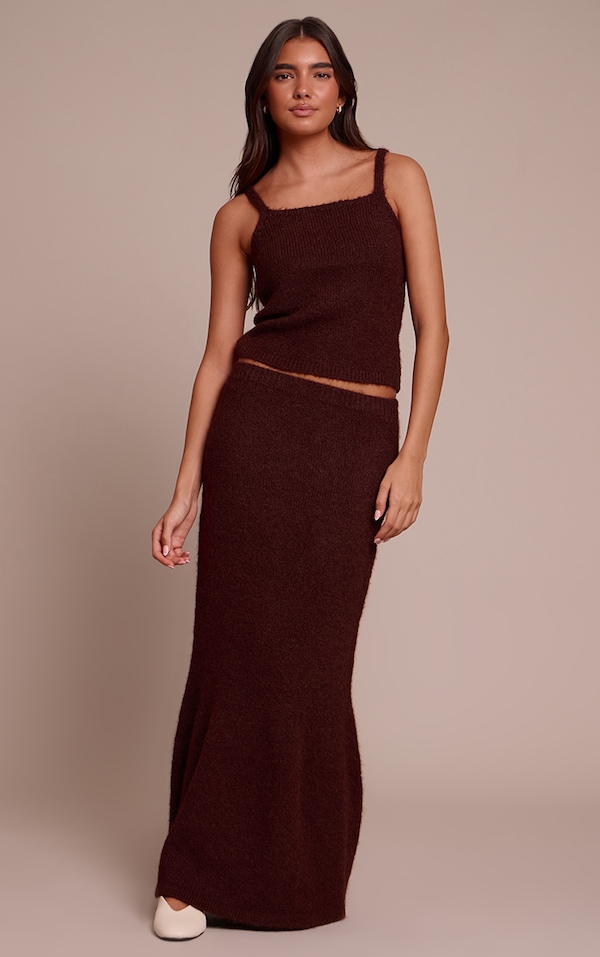 Jupe longue en maille tricot marron