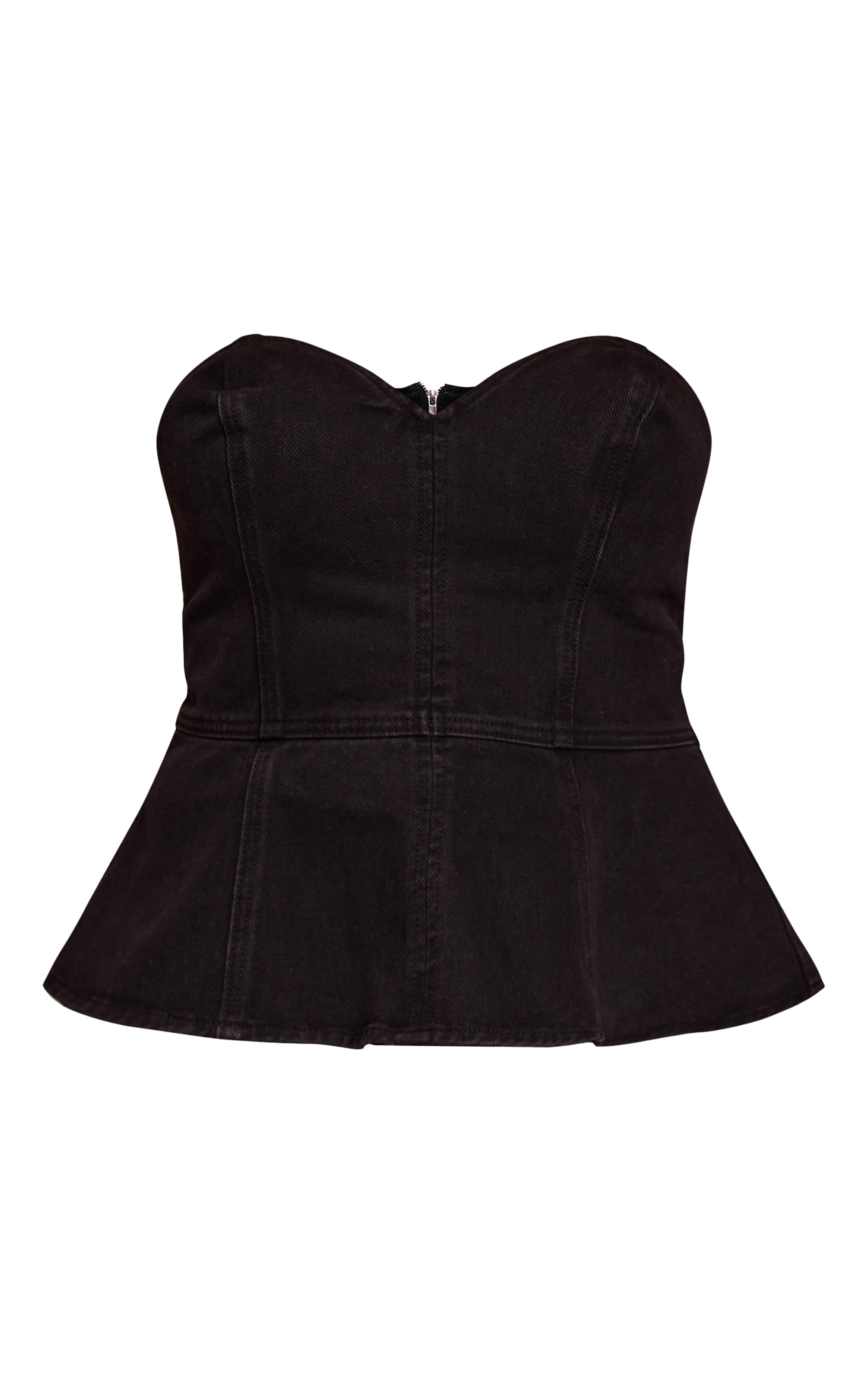 Shape Black Sweetheart Neckline Denim Peplum Top image 5