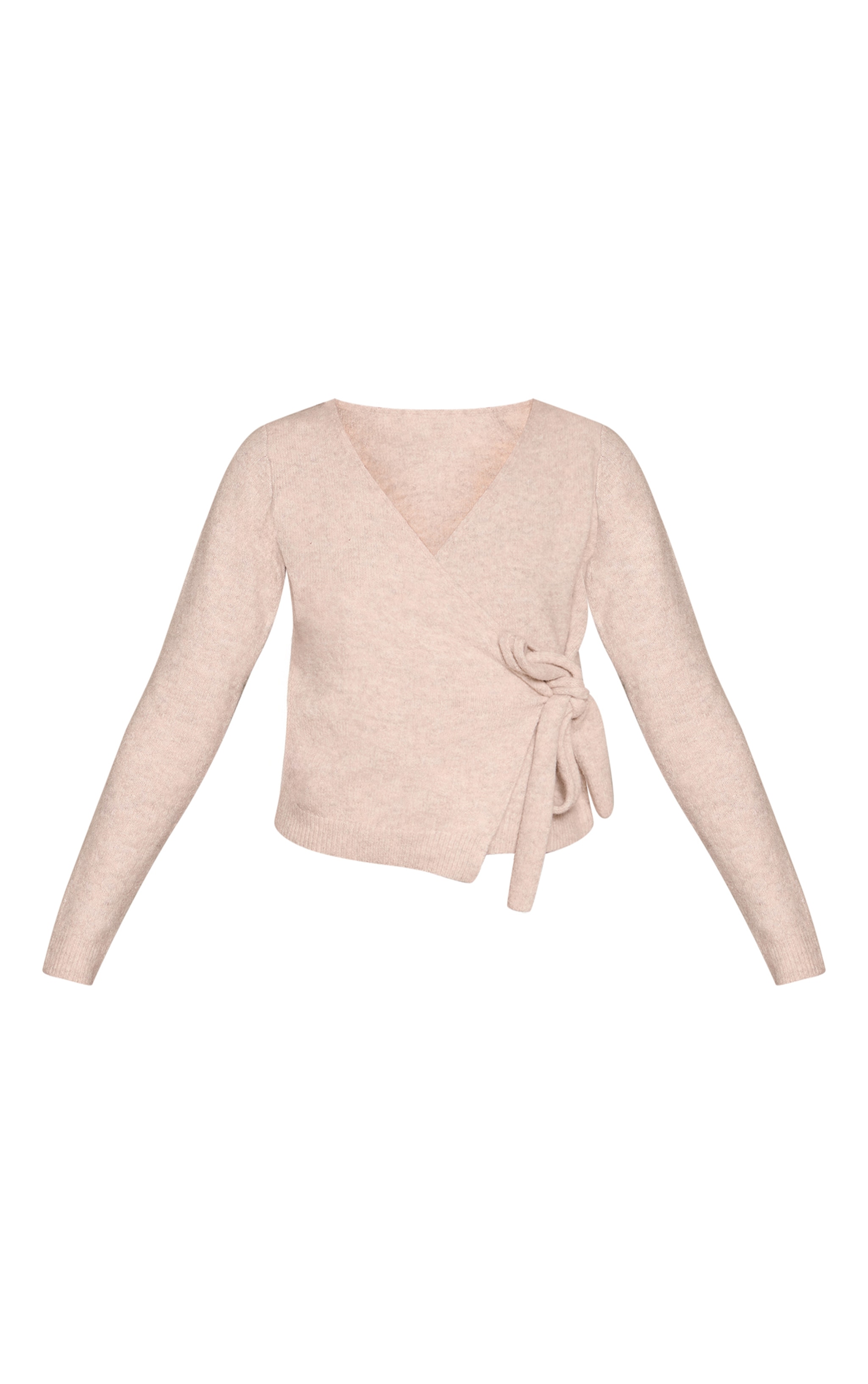 Oatmeal Soft Knit Tie Side Wrap Cardigan image 5