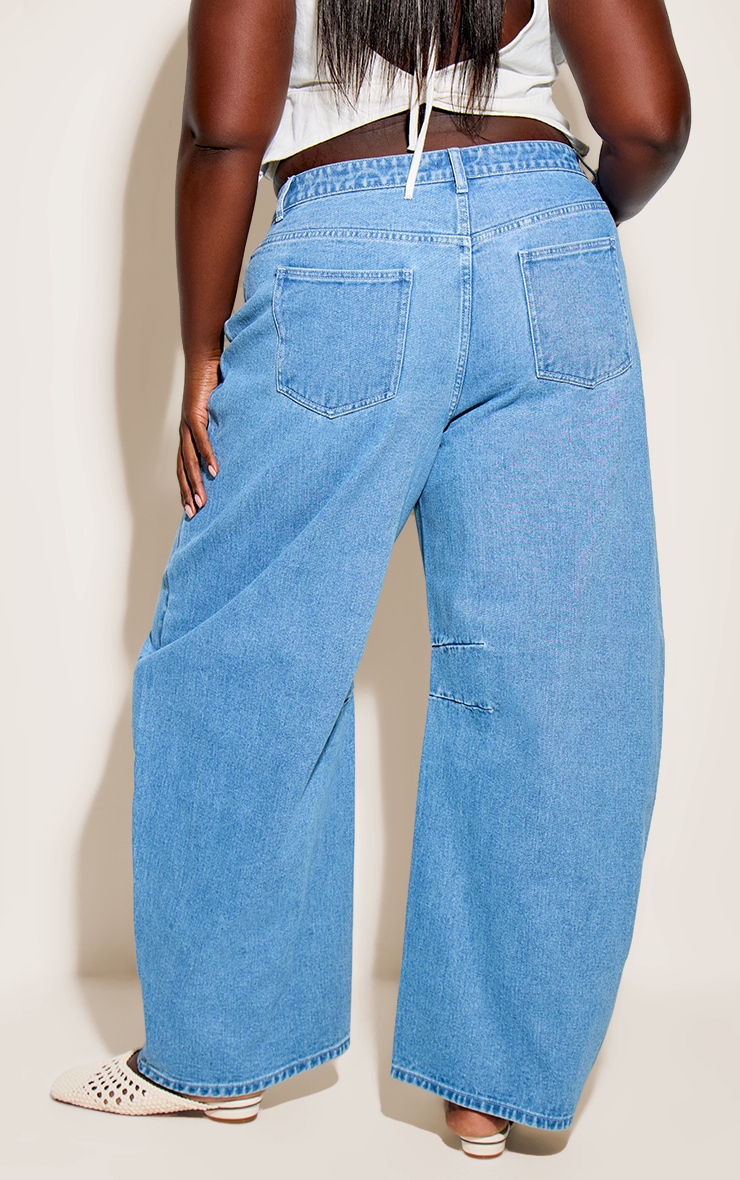 Plus Mid Blue Wash Seam Detail Barrel Jean image 3