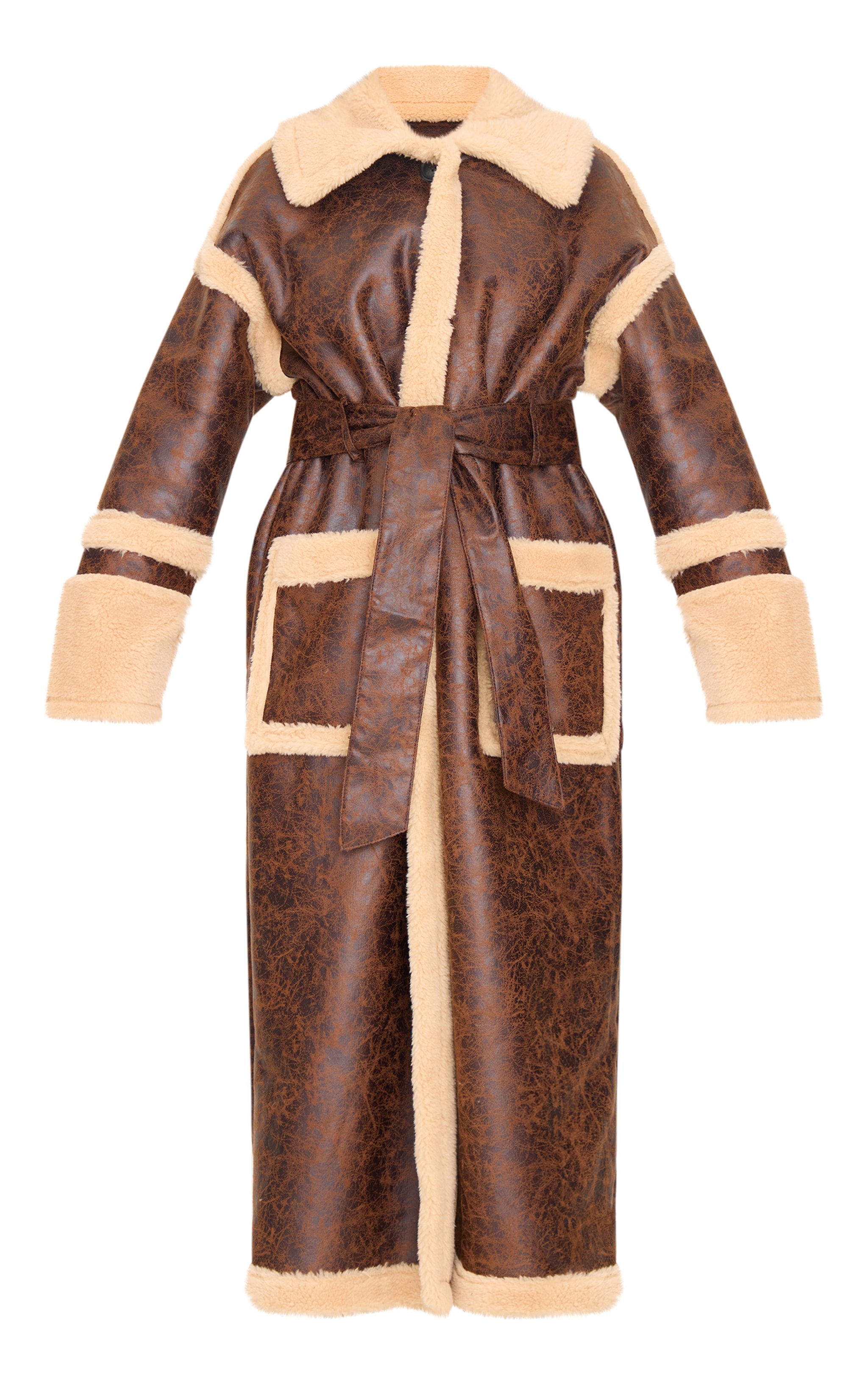 Brown Faux Leather Vintage Look Borg Coat image 5