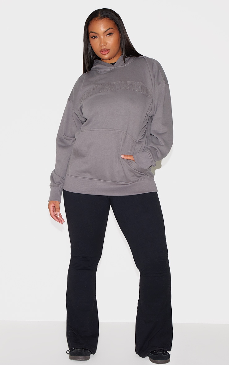 PRETTYLITTLETHING Plus Charcoal Applique Hoodie image 3