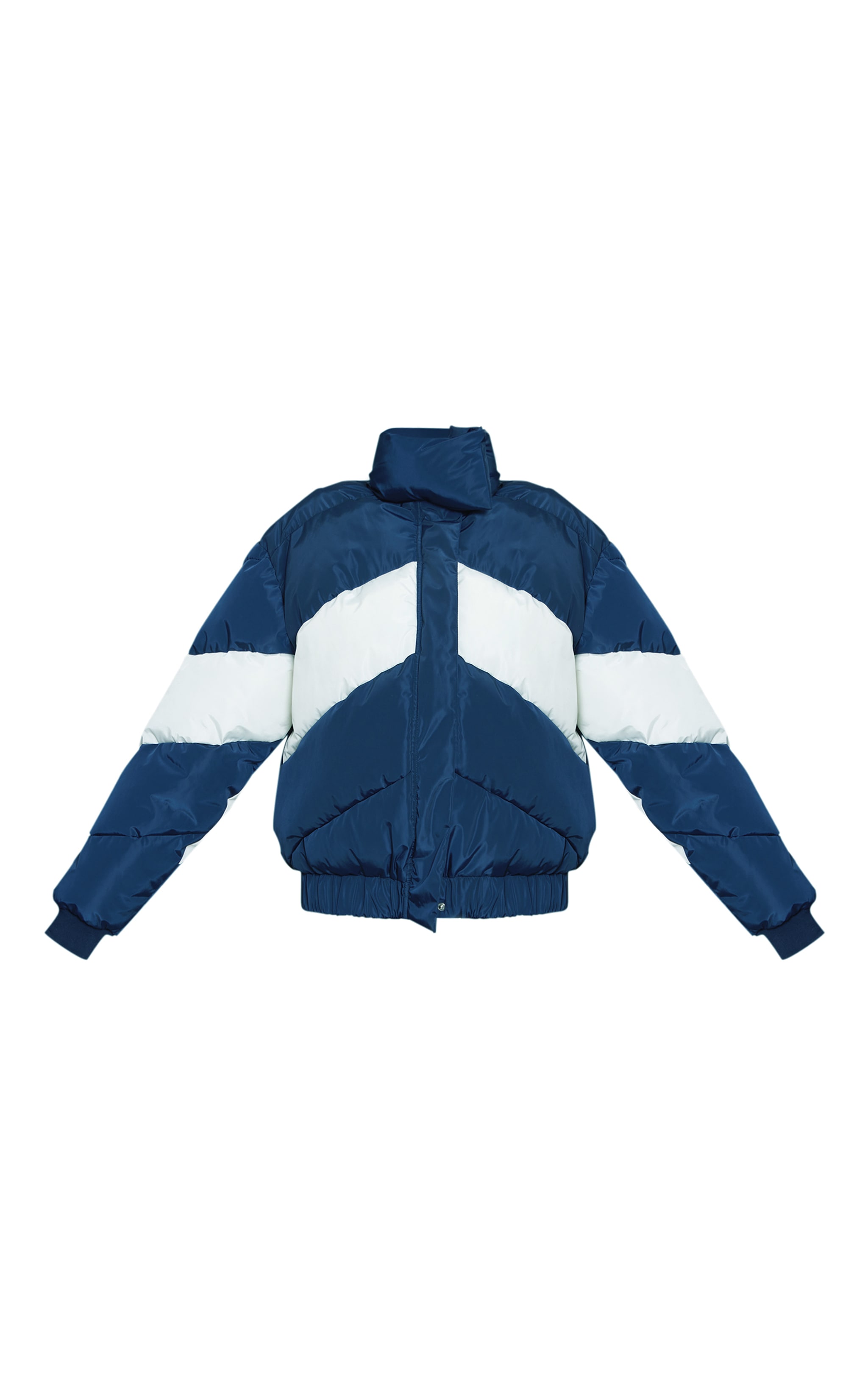 Navy Contrast Chevron Stripe Puffer Jacket image 5