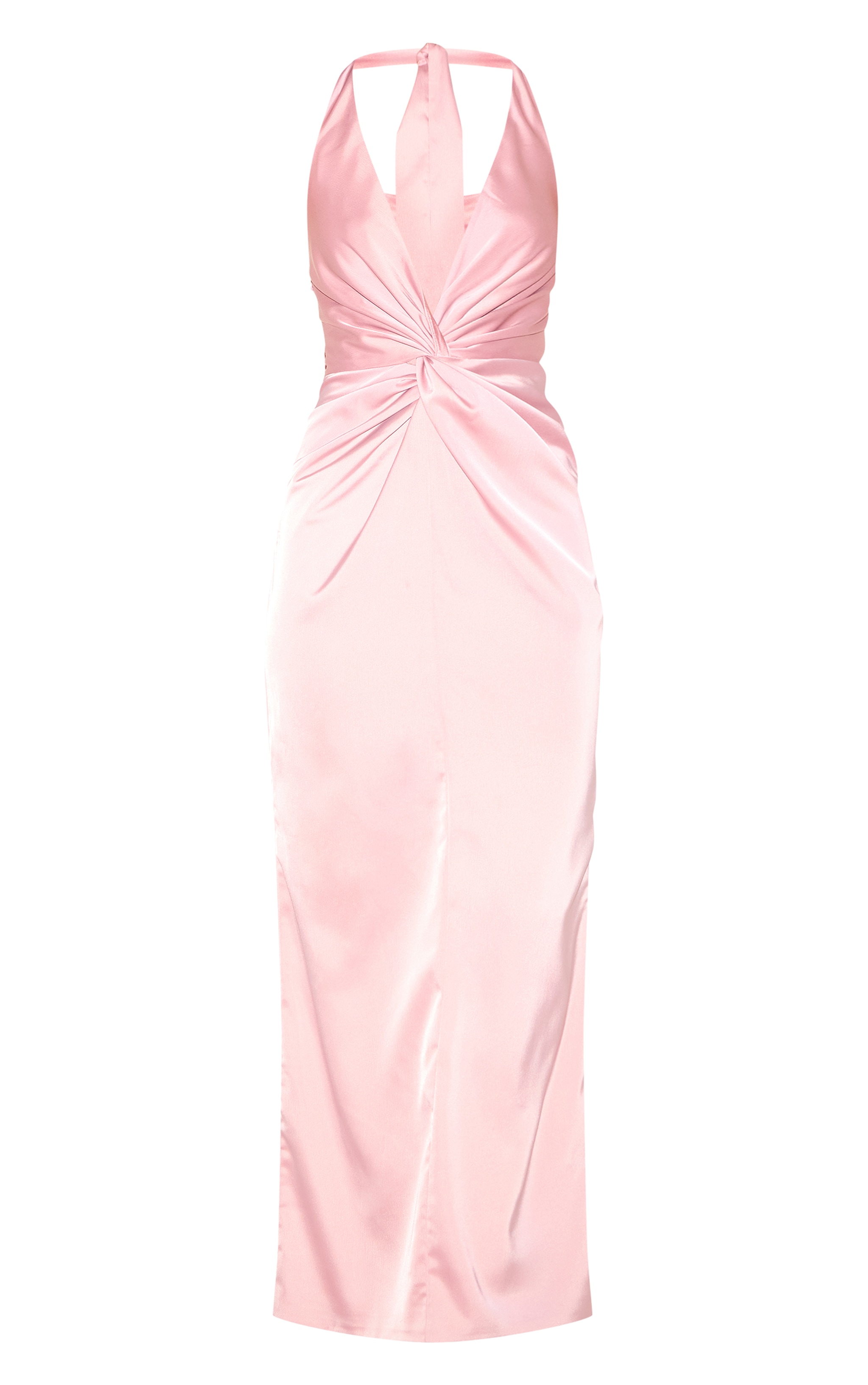 Pink Bridesmaid Satin Twist Detail Halterneck Maxi Dress image 5