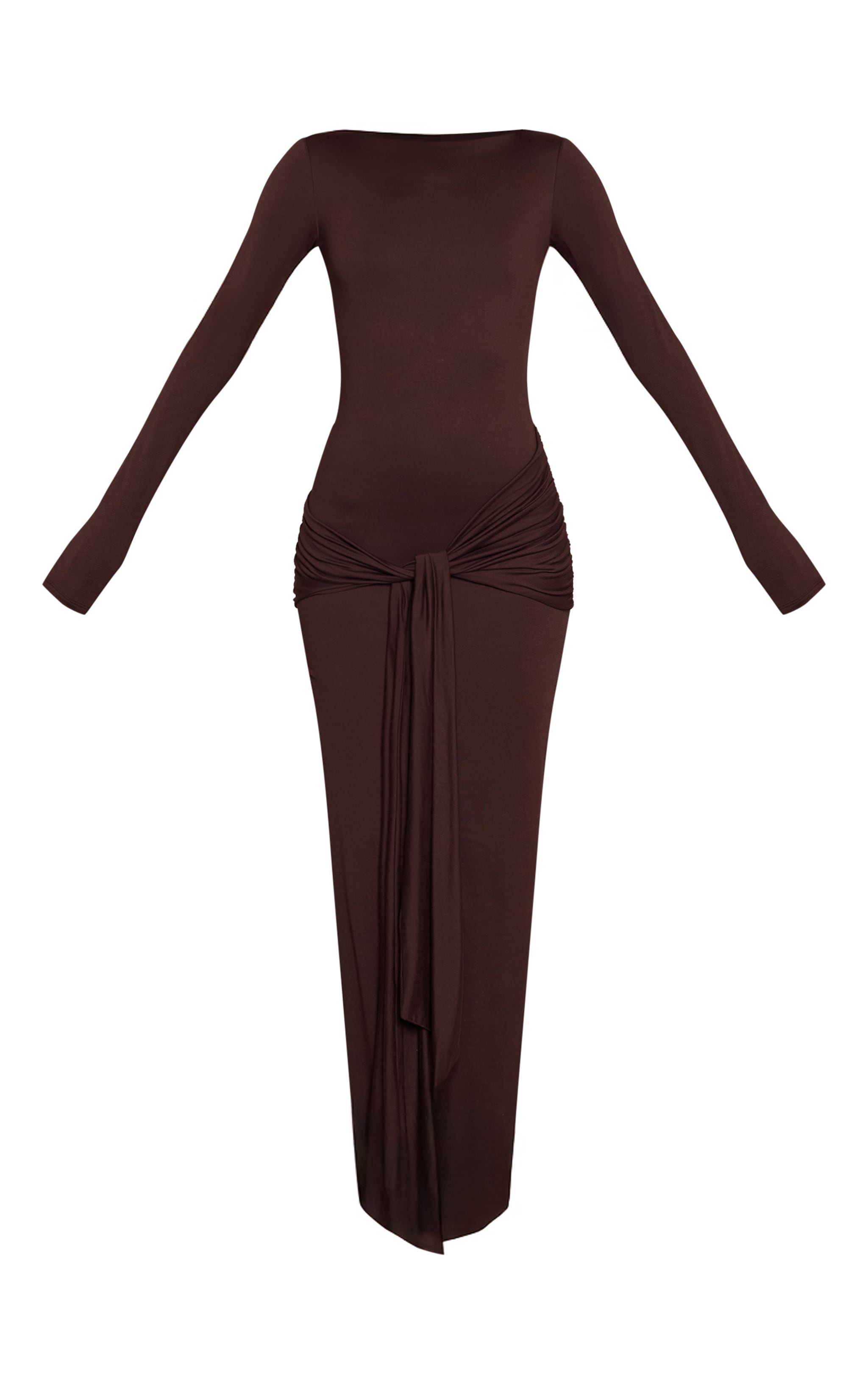 Tall Chocolate Soft Touch Boat Neck Wrap Detail Maxi Dress image 5