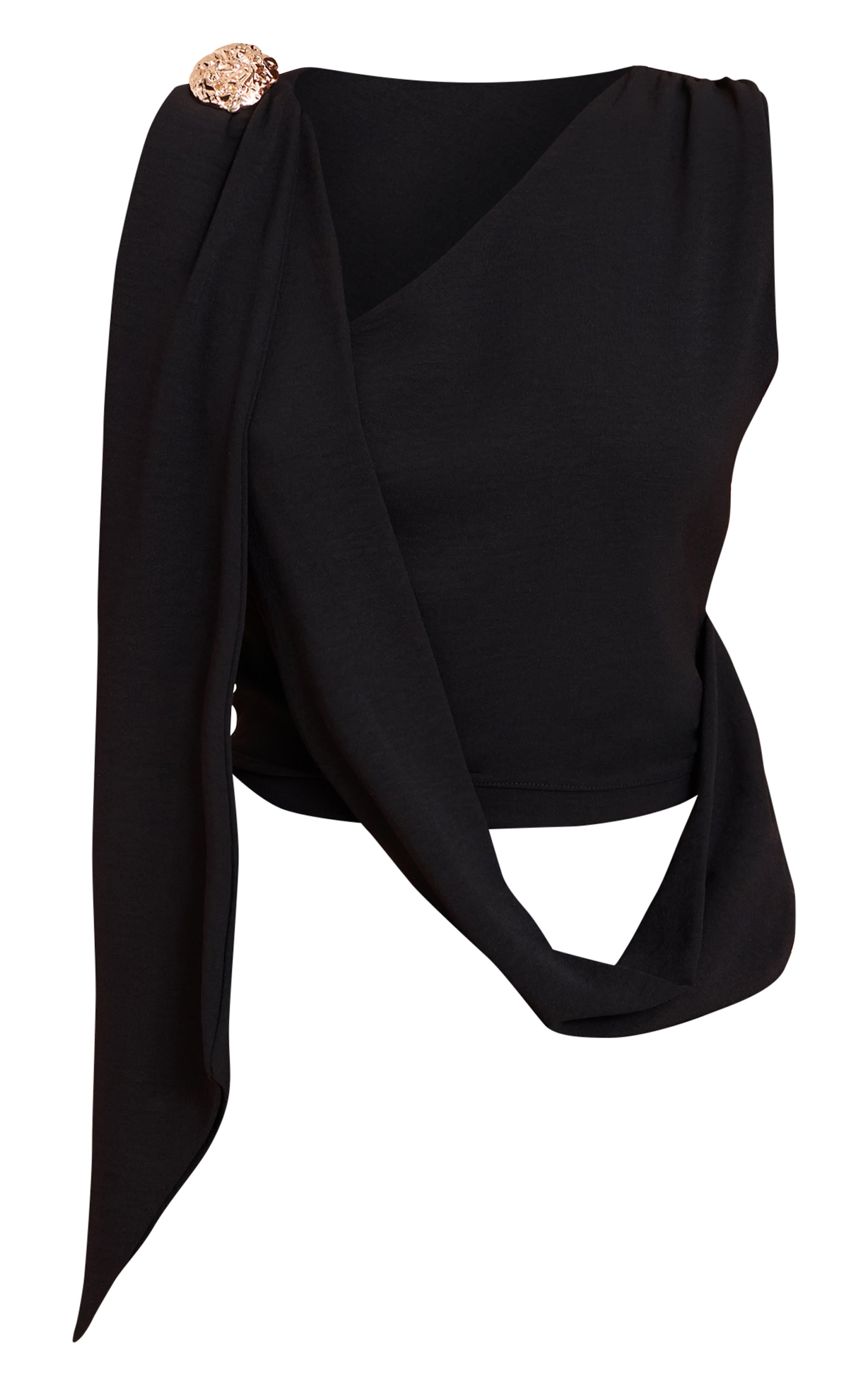 Black Textured Cowl Neck Drape Detail Top | Co-ords