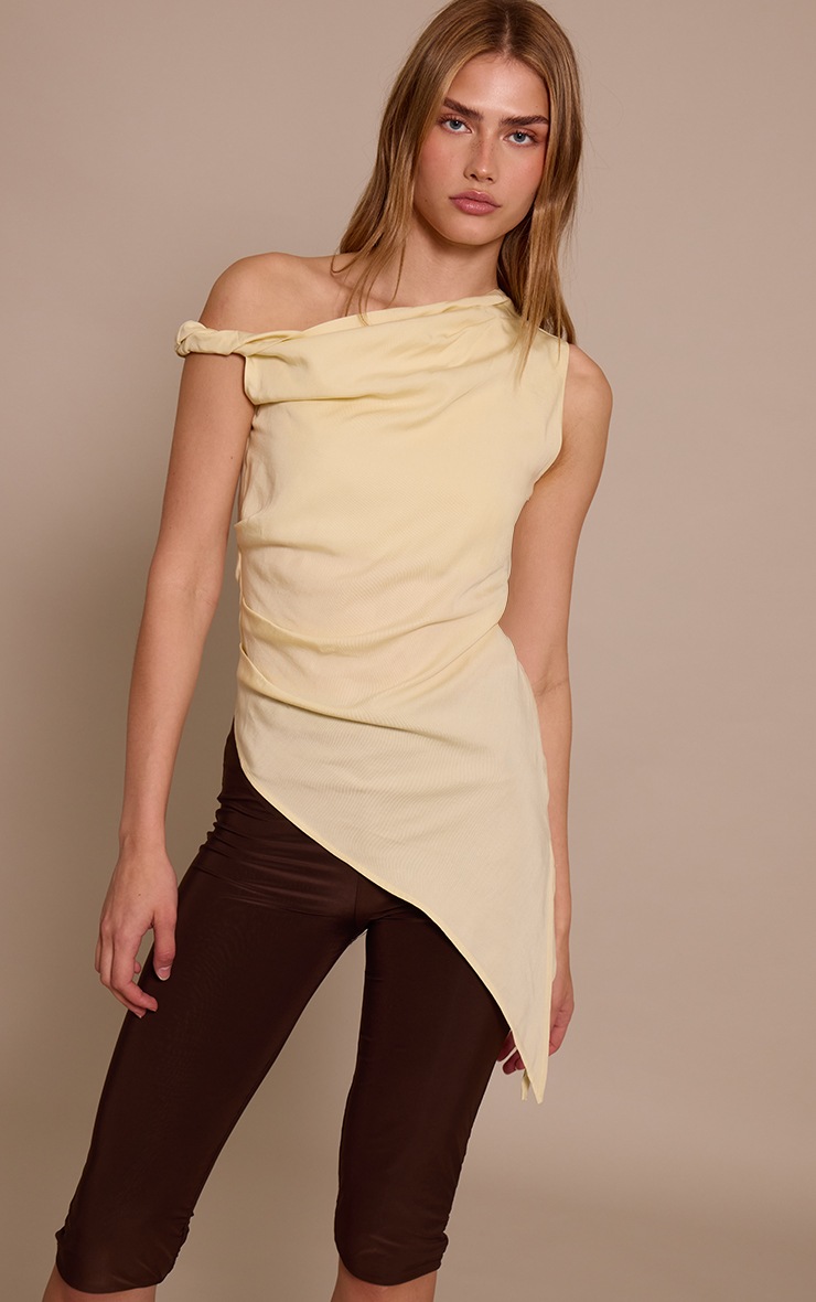 Top long drapé asymétrique en Tencel crème beurre