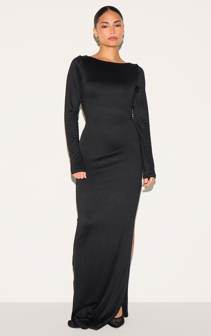 Petite Black Contour Jersey Open Back Maxi Dress image 2