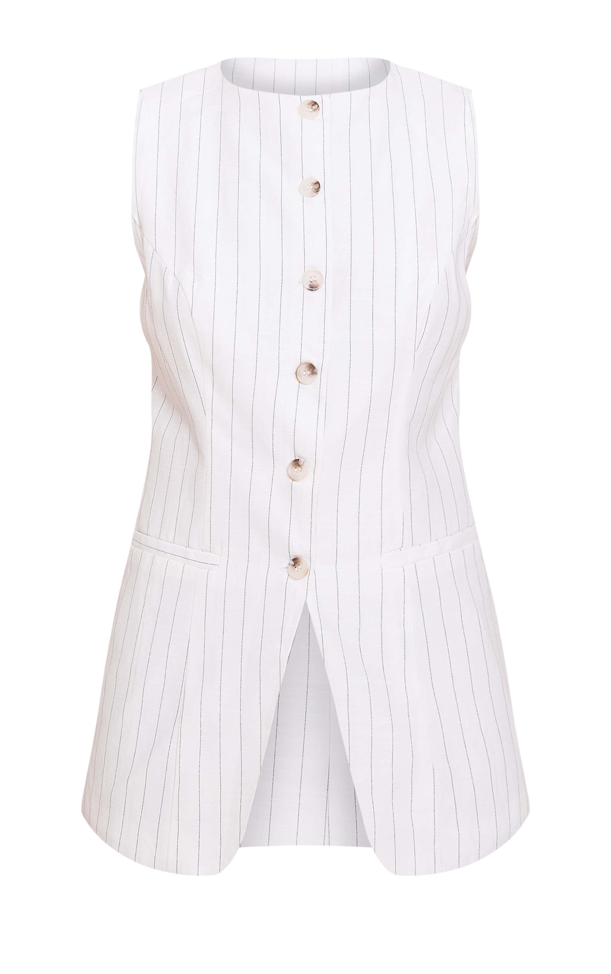 White Pinstripe Button Up Waistcoat image 5